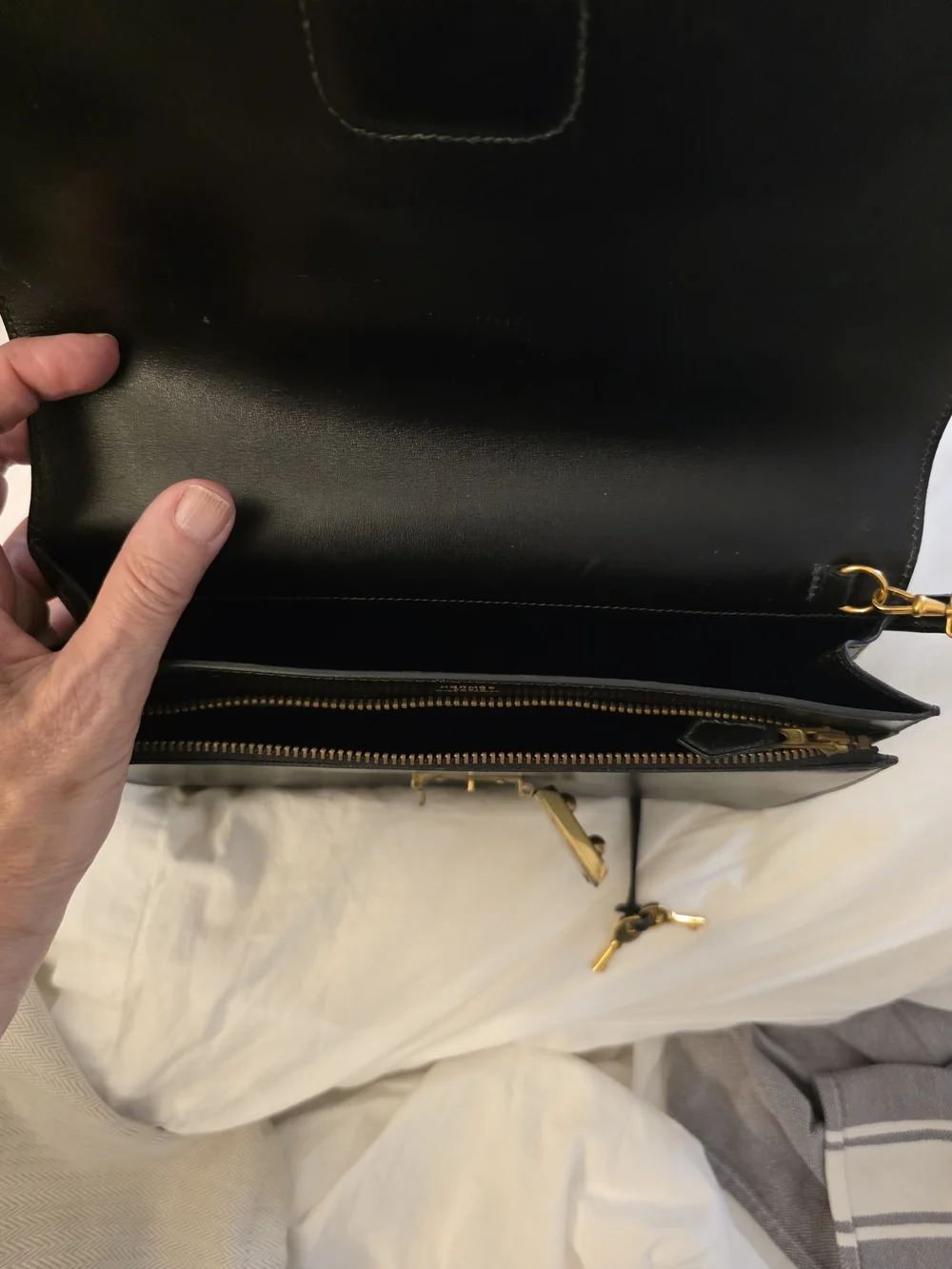Authentic Hermès Black Leather Clutch Pouchette With Strap And Sack